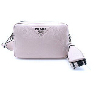 PRADA Vitello Dino Shoulder Bag Pink Leather